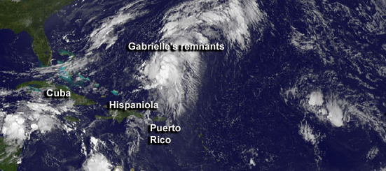Tropical Storm Gabrielle reforms and spins near Bermuda