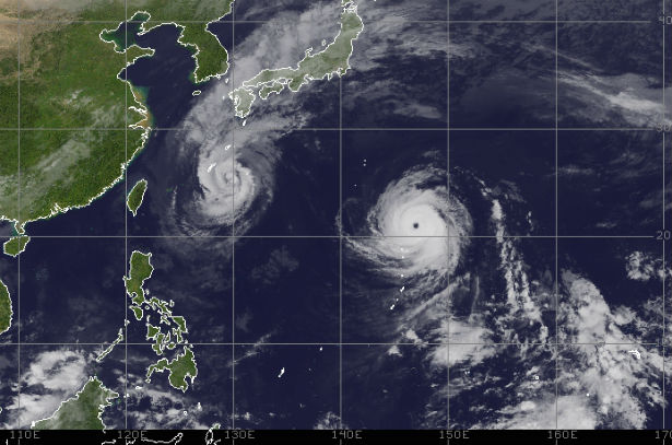 Supertyphoon Lekima and Typhoon Francisco approaching Japan
