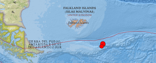 Very strong earthquakes detected SE of Falkland Islands, South Atlantic Ocean – Strongest one M 7.0