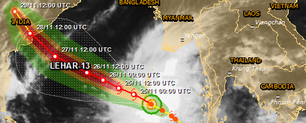 Red alerts issued as Tropical Cyclone Lehar spins toward land, Bay of Bengal – India