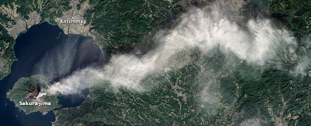 Dense plume from Sakura-jima volcano seen by satellite