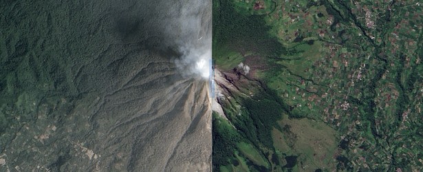 Changed landscape around Sinabung volcano, Indonesia