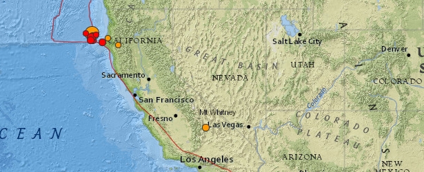 Very strong and shallow earthquake M 6.9 struck off the coast of Northern California, USA