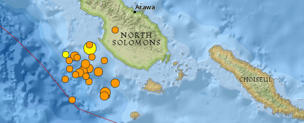 Swarm of strong earthquakes shakes Bougainville region, P.N.G.