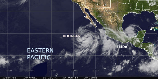 Douglas and Elida – Two tropical storms developed in the Eastern Pacific