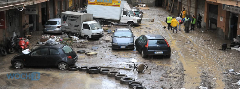 Heavy rains caused rivers to burst its banks in city of Genoa, Italy