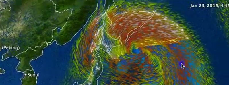 Winter storm system, cold surge developing southwest of Japan