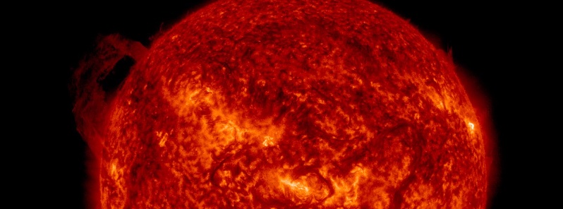 Large solar prominence erupts, CME produced