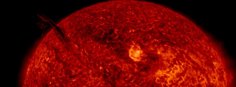 Large solar filament erupts from the northeast quadrant