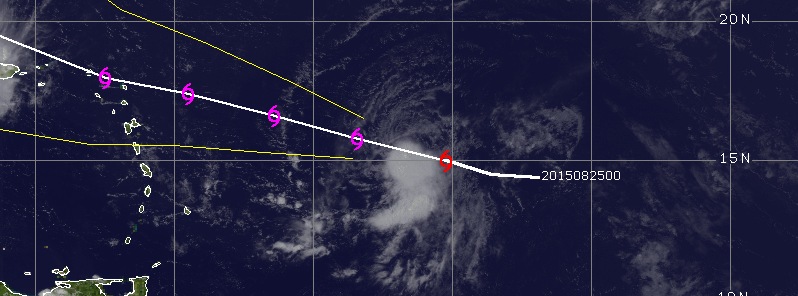 Newly formed Tropical Storm “Erika” approaching at a fast pace: The Leeward Islands issue a Tropical Storm Watch