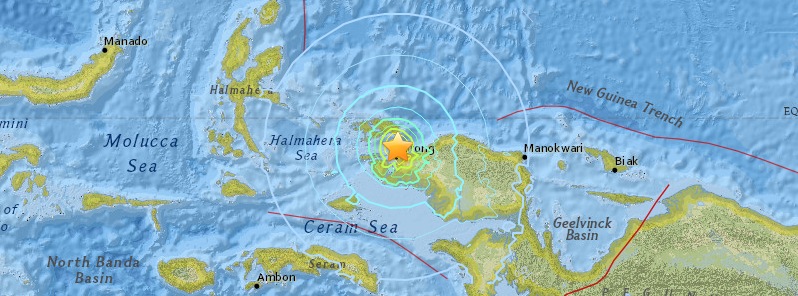 Very strong and shallow M6.9 earthquake hits near the coast of Papua, Indonesia
