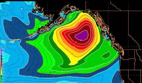 Dangerous conditions develop over the Aleutian Islands and the Gulf of Alaska
