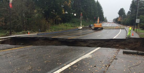 Large sinkhole swallows the road in Gresham, Portland