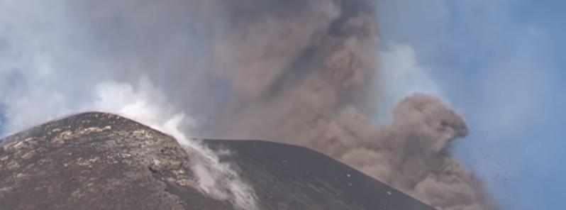 Ash plume and incandescent bombs ejected from Etna’s NE crater, Sicily