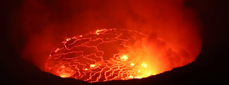 Close view of the world’s largest lava lake at Nyiragongo volcano, Congo