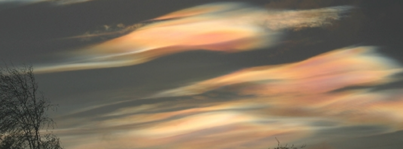 Ozone hole behind colorful nacreous clouds over the UK and Ireland