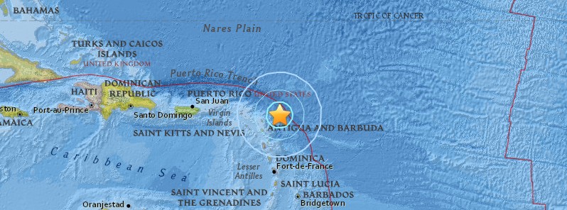 Shallow M6.0 earthquake hit off the coast of Antigua and Barbuda, Eastern Caribbean