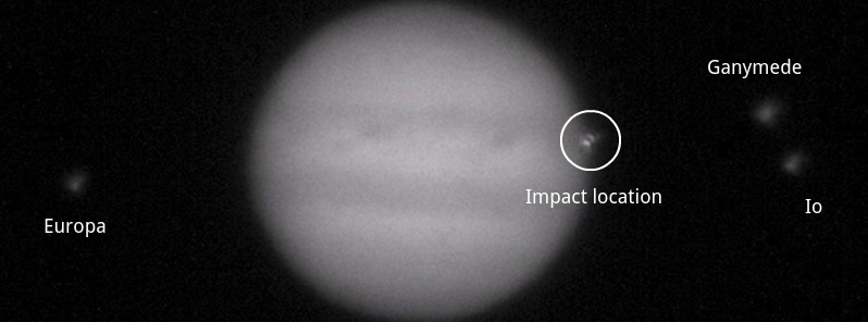 Small comet or asteroid impacts Jupiter
