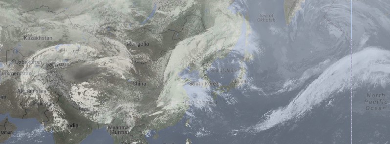 Severe spring storm developing over Eastern China to track over Korea and Japan