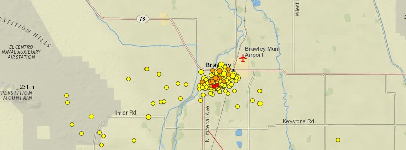 Earthquake swarm under Brawley, Southern California