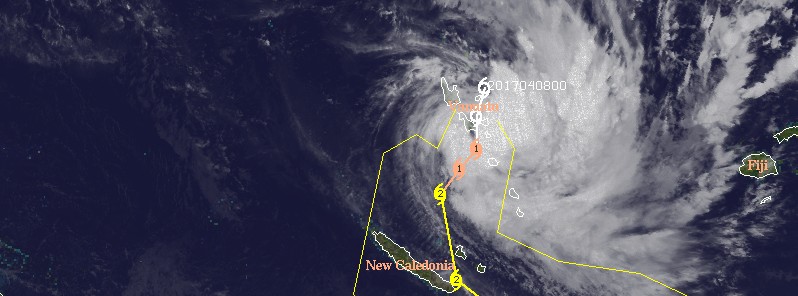 Tropical Cyclone 16P (Cook) wreaking havoc on Vanuatu, heading toward New Caledonia