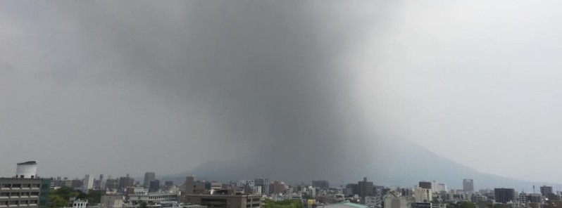 Sakurajima rains ash on Kagoshima city, Japan
