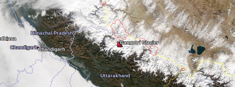 Lake-like structure after landslide at Gangotri glacier, source of River Ganges