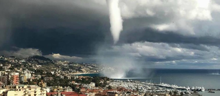 Spectacular waterspout turns tornado in San Remo, Italy