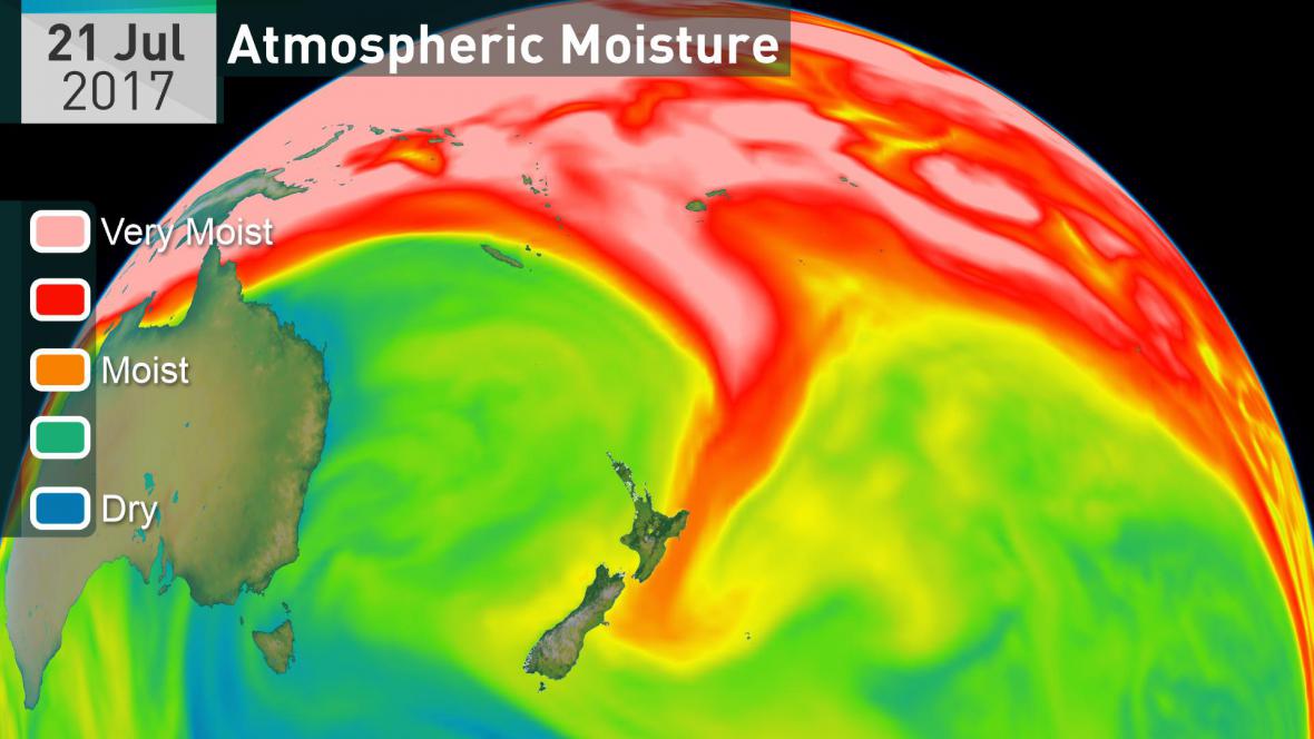 Atmospheric moisture, New Zealand on July 21, 2017