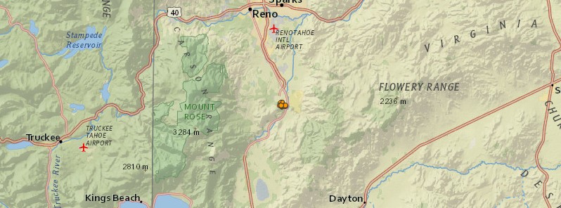 Earthquake swarm near south Reno, Nevada