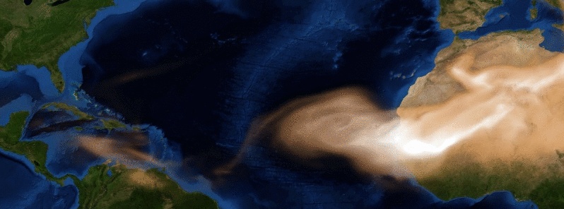 Huge plume of Saharan dust traveling over Atlantic, several plumes hitting SE Europe