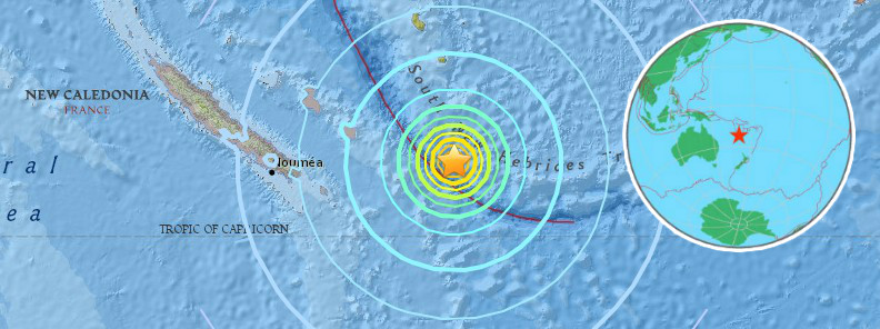 Very strong and shallow M7.1 earthquake hits off the coast of New Caldonia