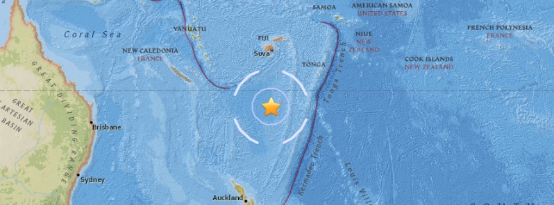 Deep M6.5 earthquake south of the Fiji Islands