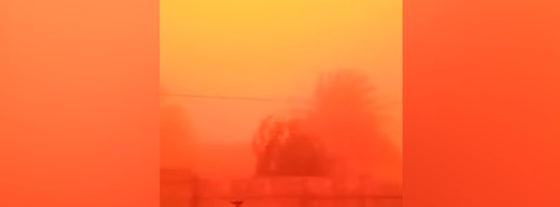 Dust storm creates amazing red sunrise in Alexander Bay, South Africa