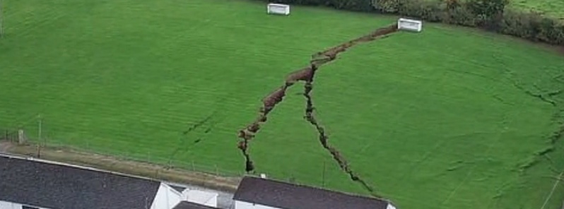 Large earth cracks rip football pitch in half after mine collapse, Ireland