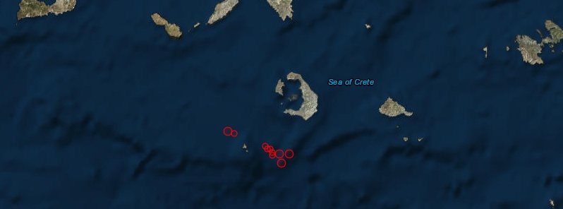Earthquake swarm near Santorini volcano, Greece