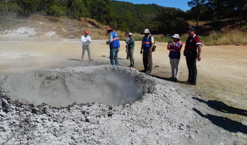 Boiling mud pot opens at Ixpaco lagoon, Tecuamburoo volcano, Guatemala