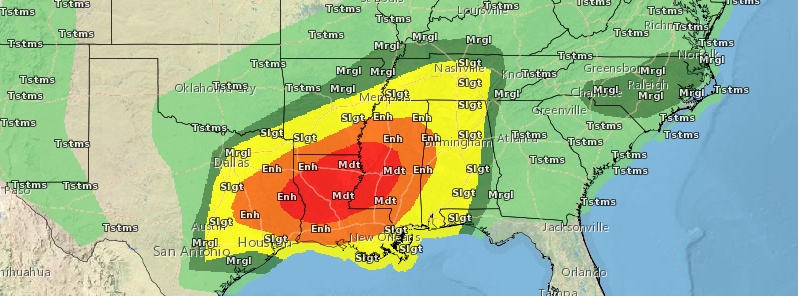 Severe thunderstorm outbreak expected from eastern Texas into western Alabama on April 13
