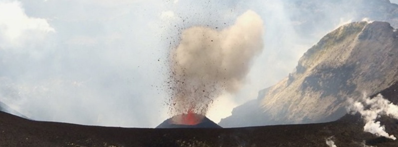 Strombolian explosions every 3 – 5 minutes, new scoria cone growing in the crater, Mount Etna