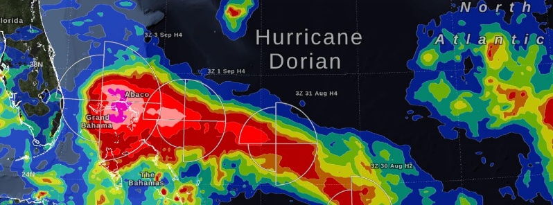 Dorian dumps over 609 mm (24 inches) of rain on Grand Bahama, moving toward USA