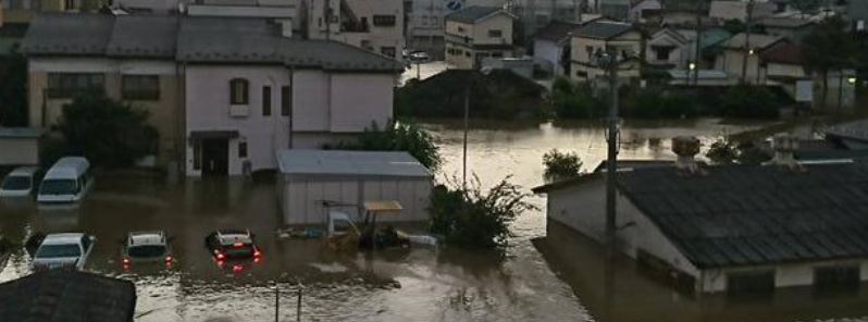 Area along major river in Japan almost entirely submerged in flood following destructive Typhoon “Hagibis”