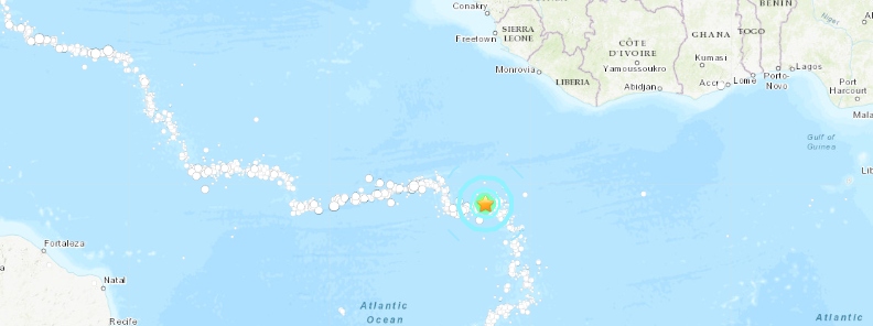 Shallow M6.3 earthquake north of Ascension Island, Atlantic Ocean