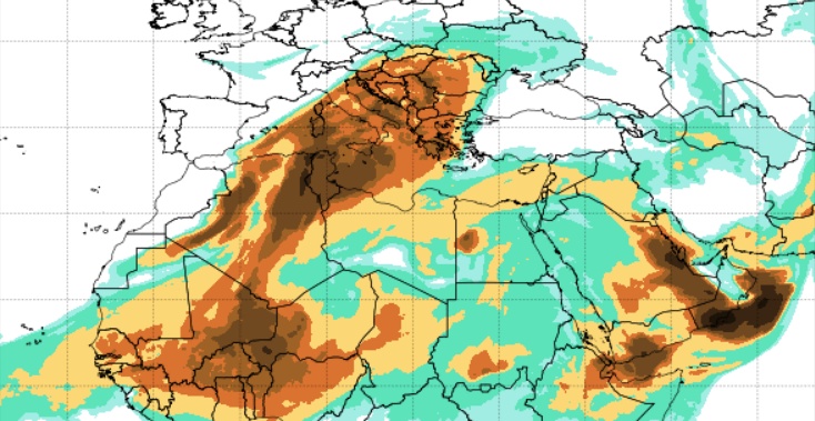 Strong advection of Saharan dust from North Africa into Europe