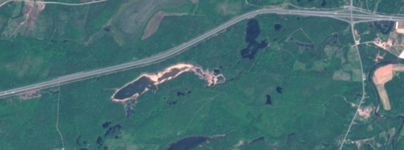 Sinkholes drain Slade Lake near Oxford in Nova Scotia, Canada