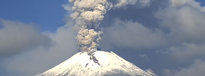Powerful explosion at Popocatepetl, heavy ash to 7.3 km (24 000 feet) a.s.l., Mexico