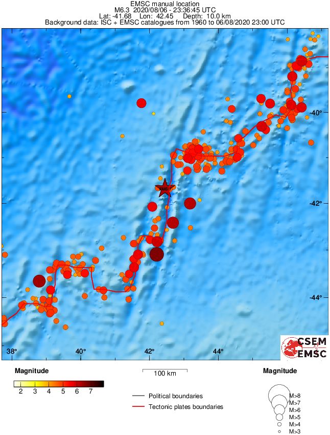 Shallow M6.3 earthquake hits Prince Edward Islands region