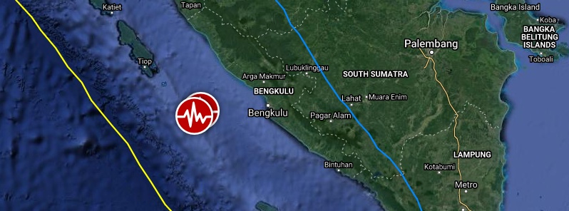 Two very strong earthquakes – M6.8 and M6.9 – hit off the coast of southern Sumatra, Indonesia