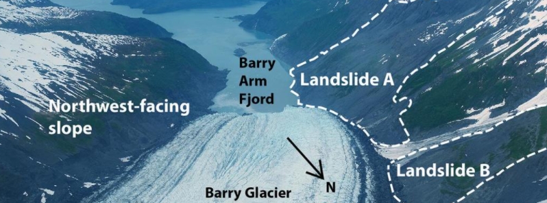 Massive, slumping mountainside in Barry Arm poses risk of catastrophic landslide and mega-tsunami, Alaska