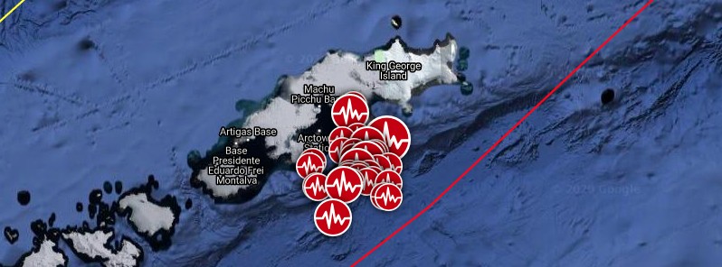 Earthquake swarm with magnitudes up to 6.0 near King George Island, Antarctica
