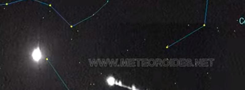 Bright meteor over the Mediterranean Sea